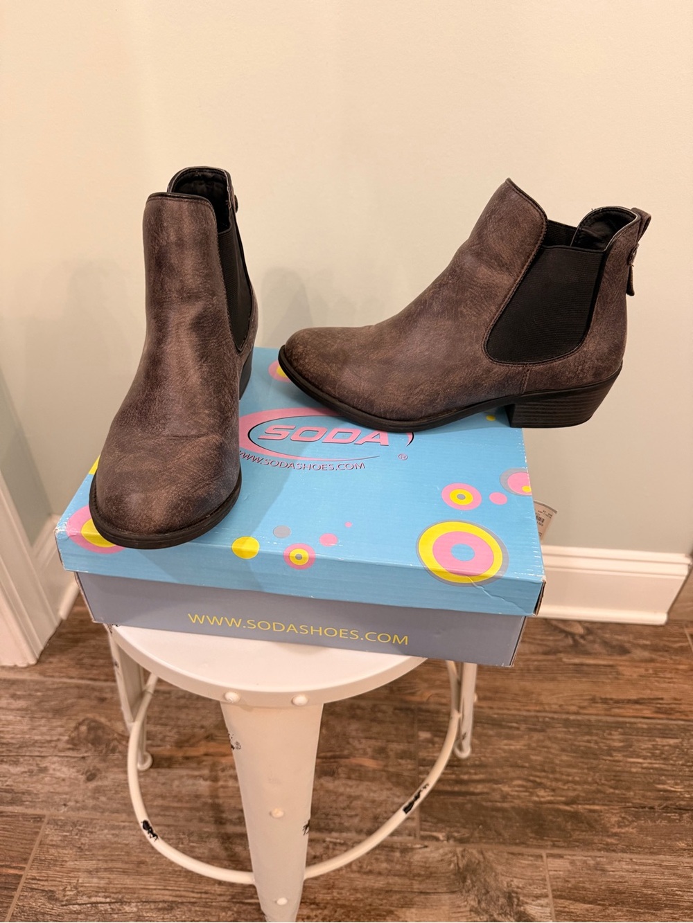 Soda Distressed Brown Chelsea Booties with Elastic Side Panels